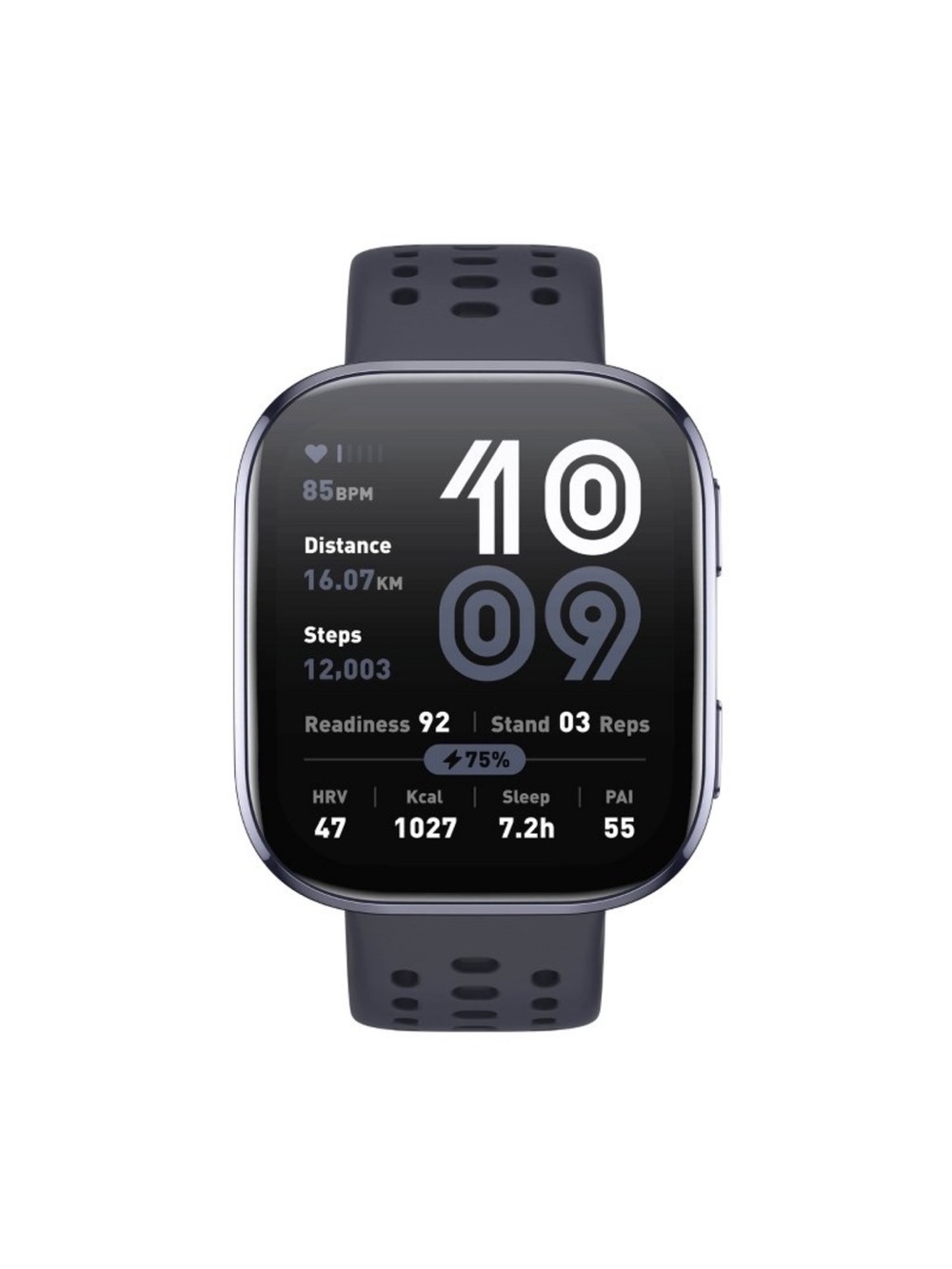 Dark Gray Fitness Smartwatch with Perforated Strap